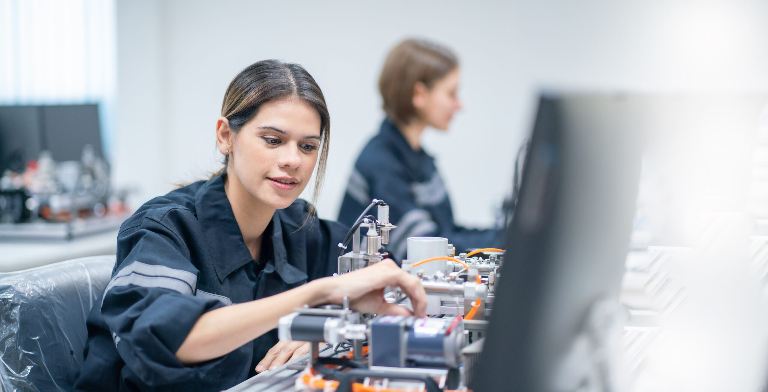 Mechanical engineering team working in robotic technology lap for research and develop for manufacturing automation and robotics.