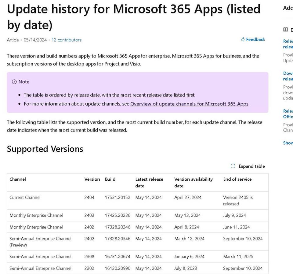 Microsoft-Update-Historie