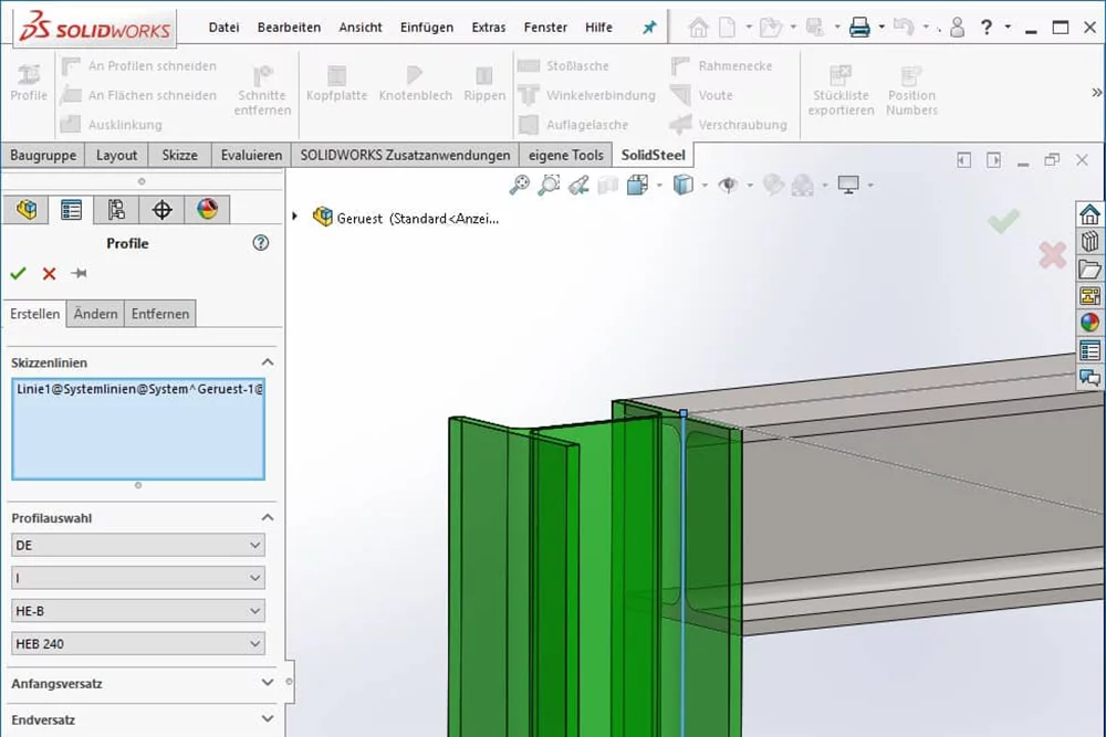 Profilkonstruktion mit solidSteel parametric